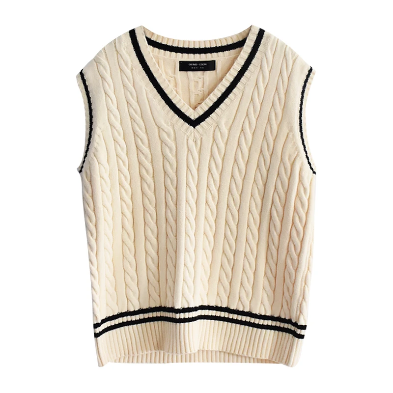 

Knitted V-neck medium-long vest women Korean loose sleeveless tops 2020 autumn and winter Preppy style modis patchwork Pullover