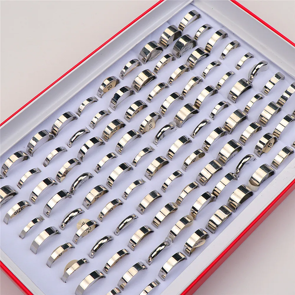 

Wholesale Lots Bulk 50pcs Smooth Surface Mens Stainless Steel Jewelry Rings For Women 4mm to 8mm Mix Style