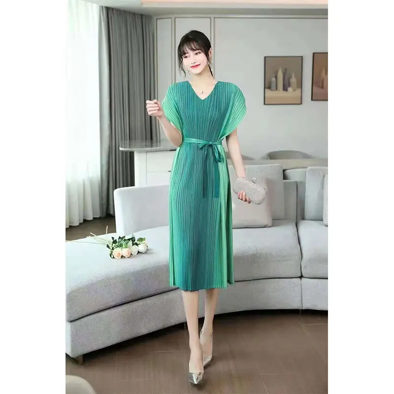 

Новинка лета 2021, Европейская и американская мода, кружевное постепенно тонкое платье свободного кроя с рукавами/складками/большого размера