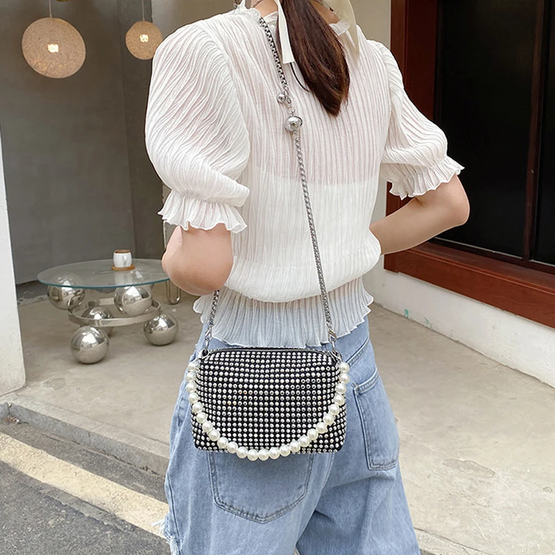 Brand Chain Shoulder Bags Women Diamond Luxury Handbags Lady Box Messenger Pack Design Evening Bag Satchels Pearl Crossbody Bag