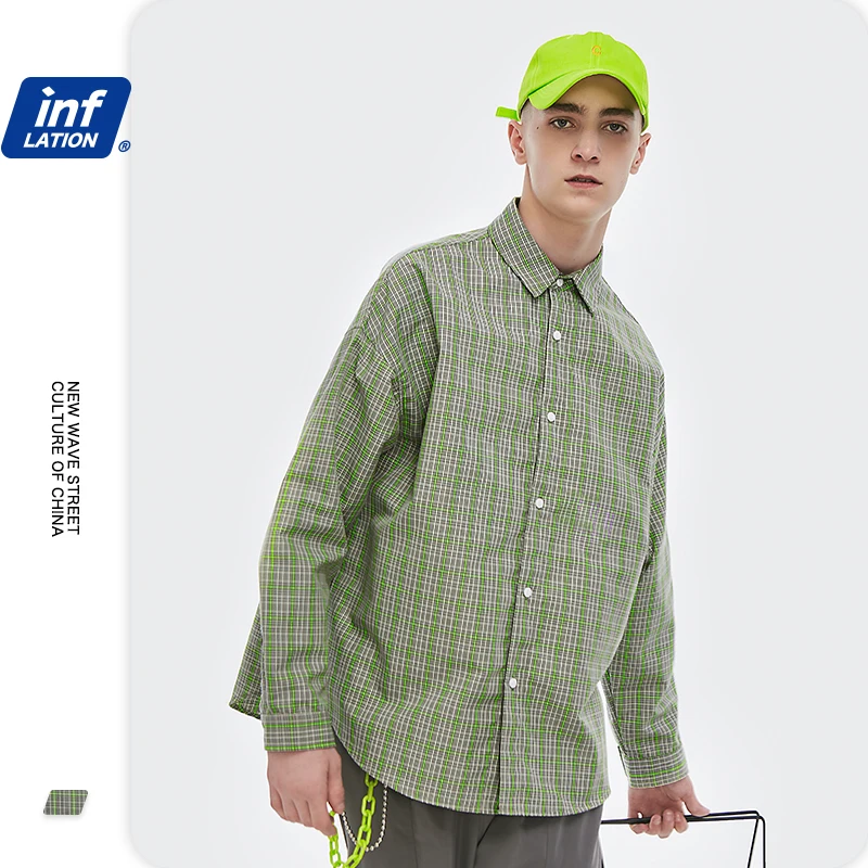 Мужская клетчатая рубашка с длинным рукавом в стиле Харадзюку Повседневная