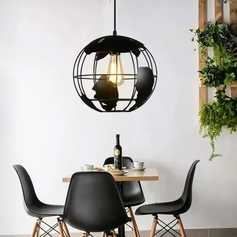 Винтажная Подвесная лампа в виде глобуса железный светодиодный абажур клетки
