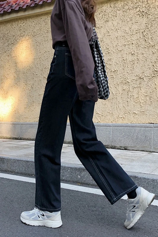

High waist black jeans women's autumn pants women's 2020 new Korean version of loose students Joker slimming straight pants
