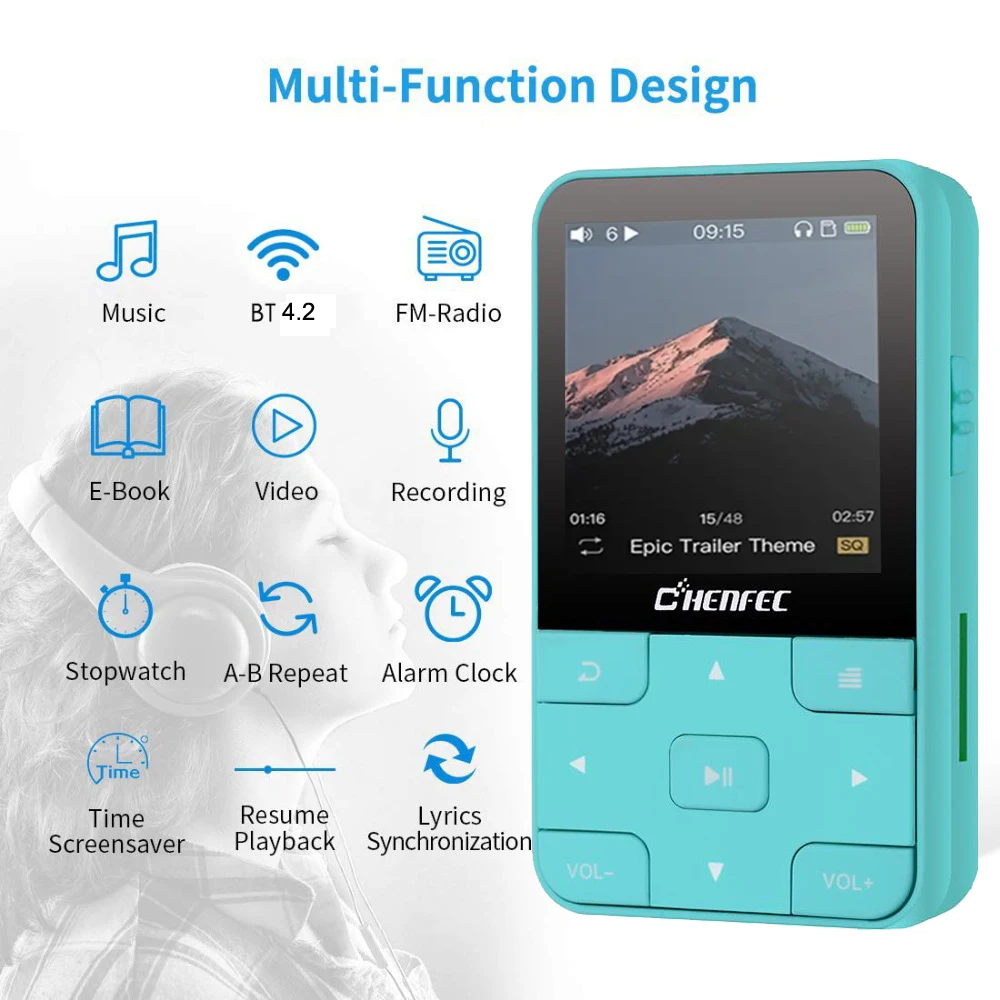 Мини Клип Спорт Bluetooth 4,2 MP3 плеер новая версия MP3 музыкальный плеер с FM, рекордер, поддержка TF/SD карты+ повязка на руку