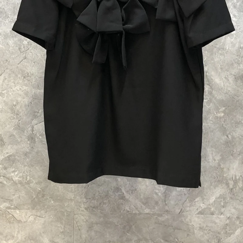 

SISPELL Patchwork Bowknot T Shirt For Female O Neck Short Sleeve Loose Pure Color Women's Casual T Shirt Fashion Streetwear 2021