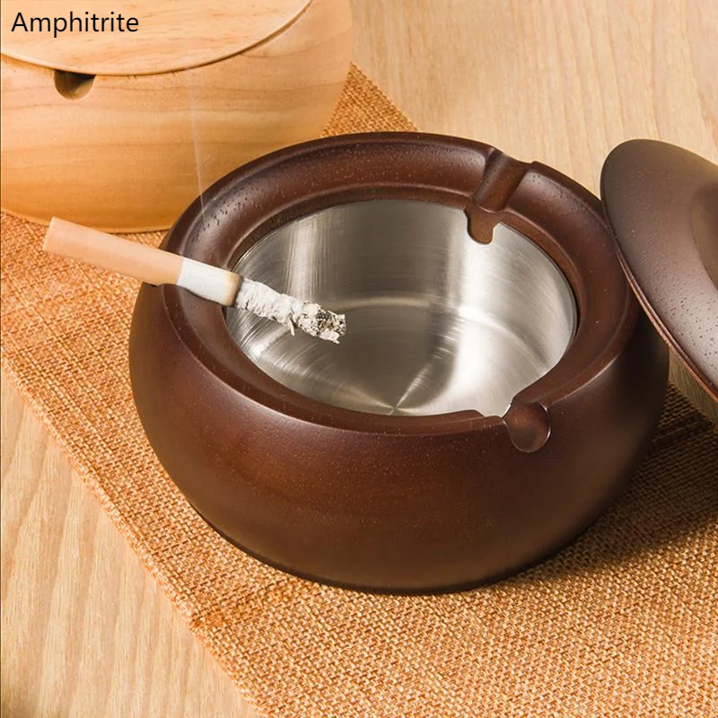 

Solid Wooden Cigar Ashtray With Creative Gray Fly Cap Round Ashtray Handcrafted Box Storage Simple Modern Home Decoration