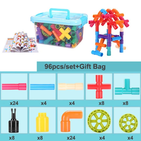 96pcs with box 3D строительные игрушки водопровод строительные блоки пластиковые DIY сборка туннель из труб блоки игрушки для детей Подарки - Цвет: 96pcs with box