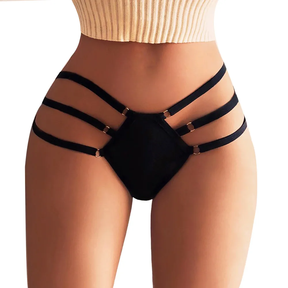 

Sexy Girl Panties High Waist Woman G-string Brief Solid Metal Ring Femme Pantie Thong Breathable Comfortable Cozy Ladies Knicker