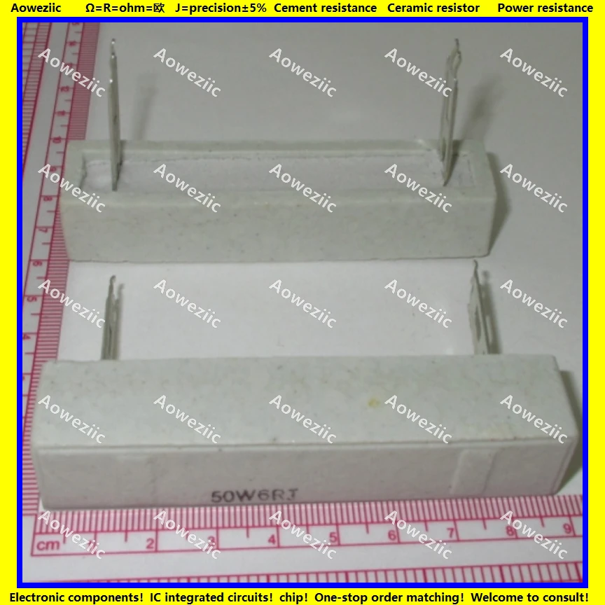 Горизонтальный цементный резистор 50W6RJ 50 Вт 6 Ом +/- 5%, 50 Вт 6 Ом, цементный резистор 50W6R 50W1OHM 6R 6RJ, Керамический резистор с разъемом, 2 шт.