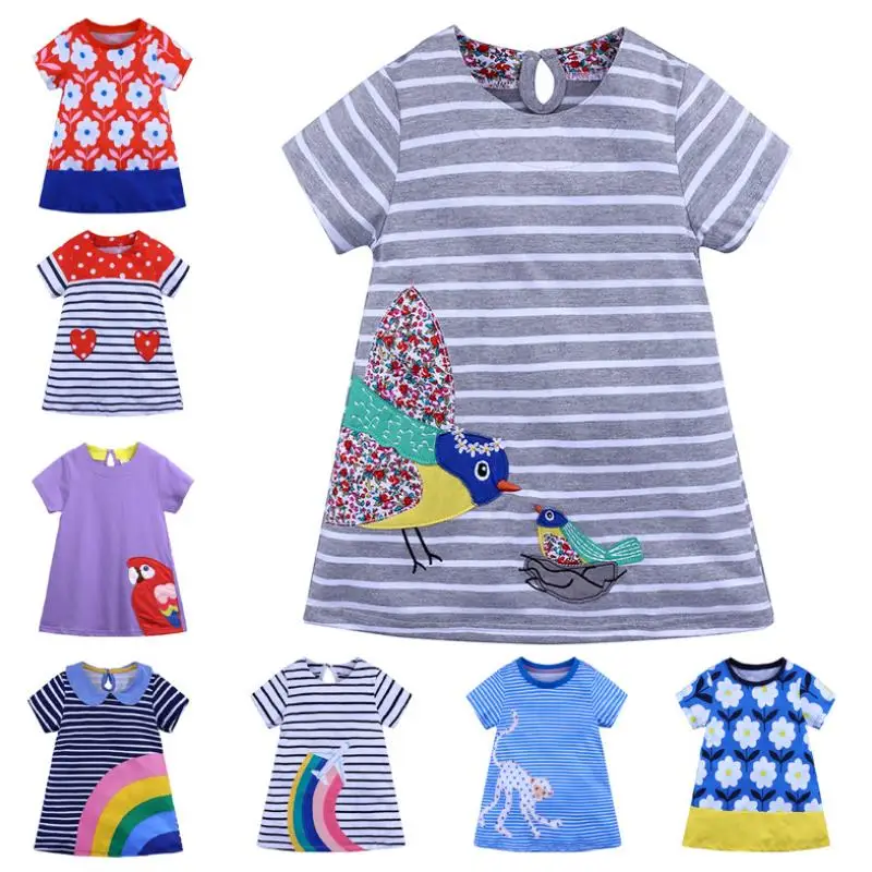 

2020 Girls Short sleeve Dress Cotton 100%New summer Kids Wearing Embroidered Figure for Girls Wearing Short sleeve Dresses 1-6Y