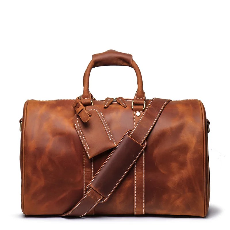 Nesitu Large Brown Black Genuine Crazy Horse Leather 14'' Laptop Business Men Travel Bags Shoulder Messenger Duffle Bag M9088
