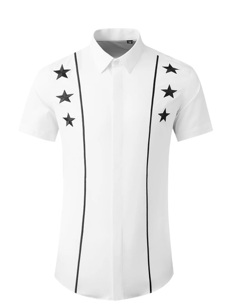 

Five-pointed Star Double Thread Embroidery Shirt man Brand design Full sleeve Slim Casual shirts Elegant Camisas masculina