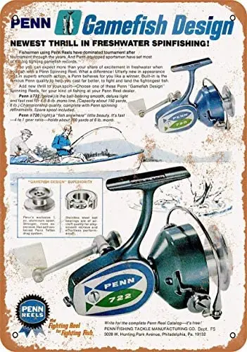 12 x 16 inches Metal Vintage Funny Tin Sign 1971 Penn Fishing Reels