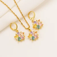bangrui 2021 elegant gold color colored flower pendant necklace drop earrings fashion jewelry sets african jewelry gifts