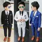 Детское платье в строгом стиле для девочки; Ансамбль для Свадебная вечеринка блейзер для мальчиков + жилет + штаны, 3 предмета в комплекте, одежда для девочек для крещения, костюм ярко-синего цвета, F124