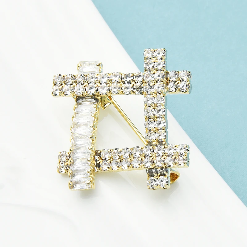 

Wuli&baby Rhinestone Geometric Brooches Women Unisex Suits Shirt Collar Pins Gifts