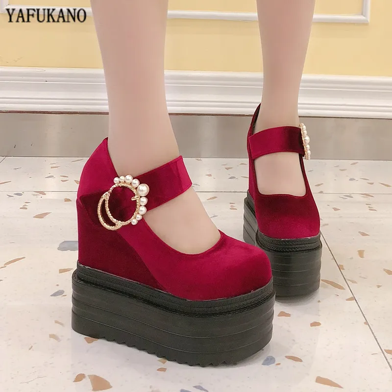 

14cm Super High Heels Shallow Mouth Round Toe Platform Women Shoes Within Increase High Heels Sexy Party Dress Wedges Pumps