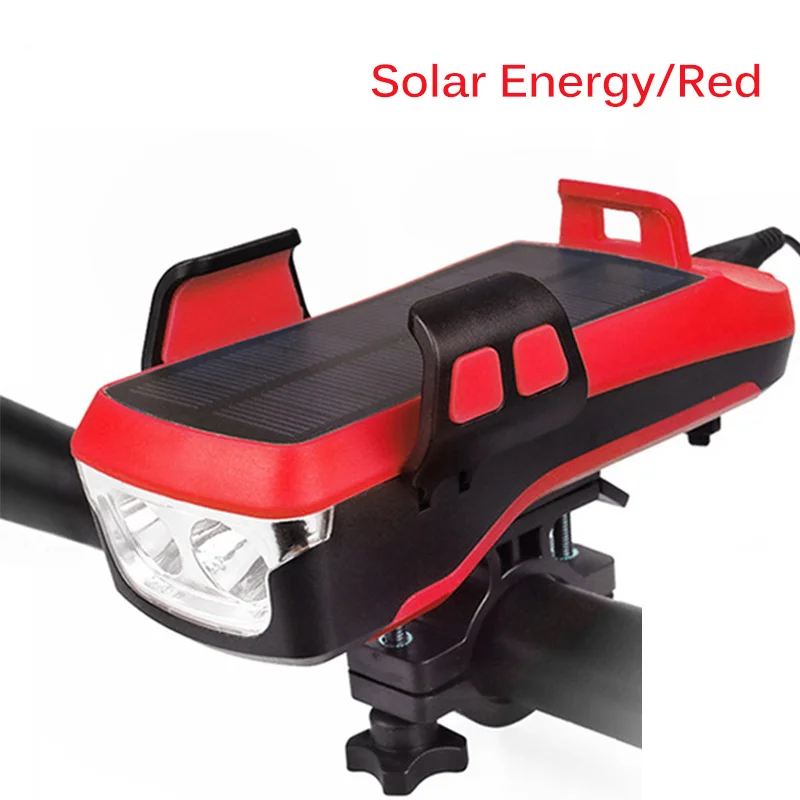

Bicycle Headlight With Phone Holde Solar Charging Rechargeable Rear Light LED Headlight Bike Lamp Cycling FlashLight For Bike