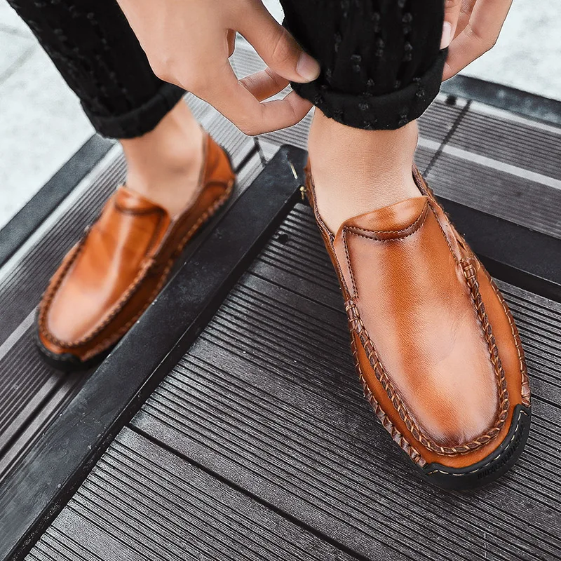 Genuine Leather Men Casual Shoes Luxury Loafers Moccasins Breathable Slip on Driving | Обувь