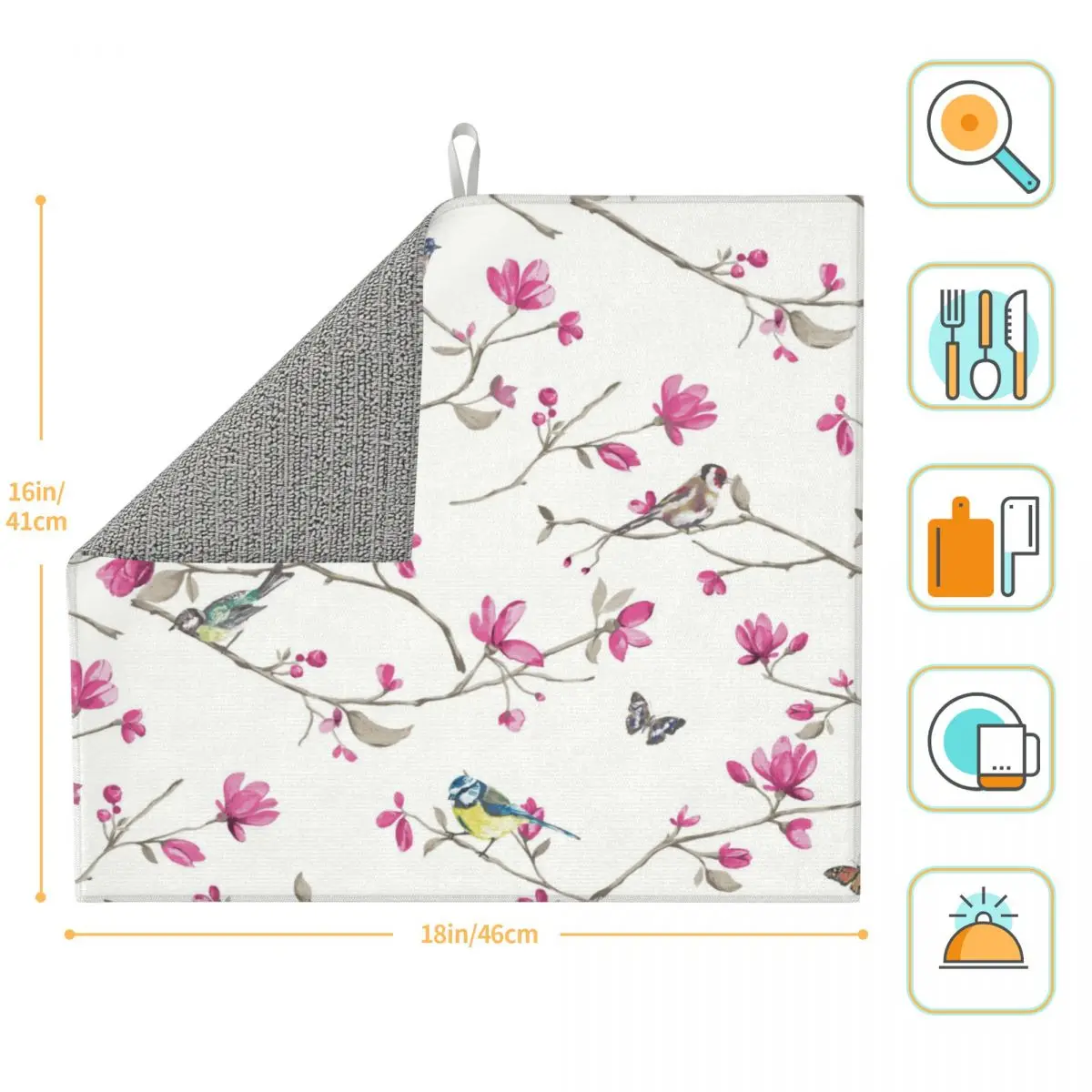 Кухонный коврик для сушки посуды впитывающий абсорбирующий с рисунком розовых