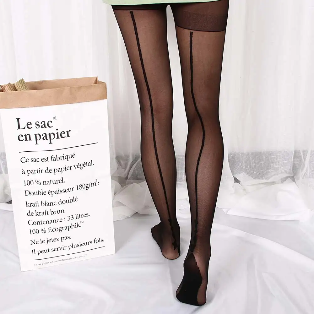 1 Pair Female Sexy Stockings English Love Letter Tattoo Jacquard Backside Line Pantyhose For Women Girl Thin Tights