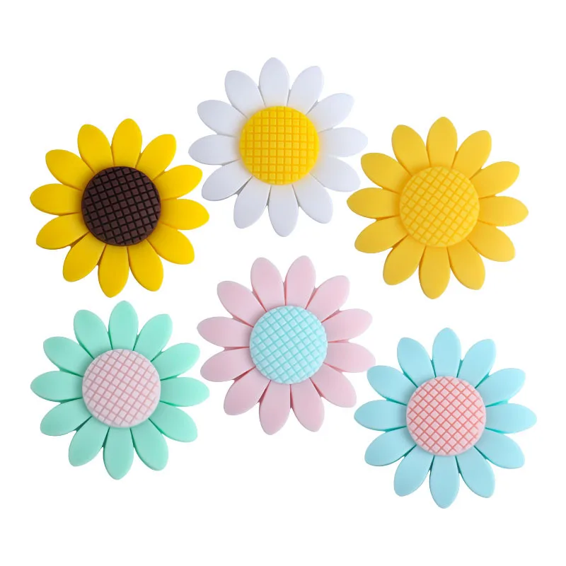 

5pc Sunflower Silicone Teether BPA-free Food Grade Silicone Pendants Handmade DIY Teething Toys For Teeth Tiny Rod Baby Teethers