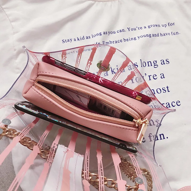 

2020 Striped Clear Transparent PVC Women Messenger Crossbody Bag Women Handbag Candy Jelly Summer Beach Bag