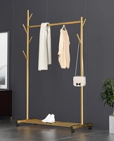 single pole standing coat rack with wheels metal hanger bedroom furniture durable floor clothes rack hangers golden black