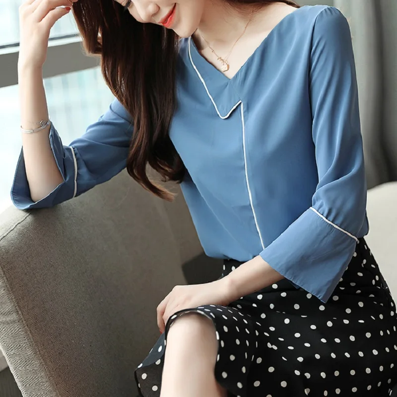 Женская блузка с v образным вырезом модная женская рубашка 2020 одежда в Корейском