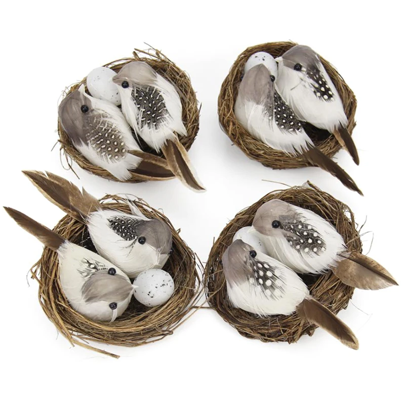 

1Set 9cm Circle Bird Cage Set Photography Props Gardening Decoration Simulation Fake Bird Nest Desktop Ornament