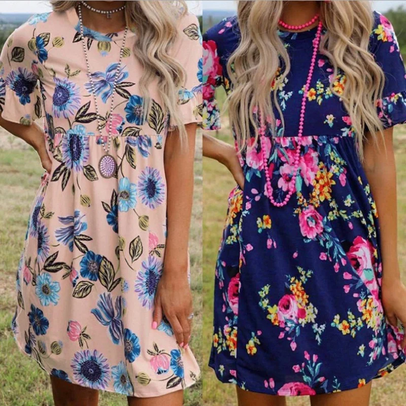 

Summer O Neck Florla Dress Short Sleeve Women's Dress Woman Female Party OL Elegant Sexy Girl Bodycon Casual Clothing