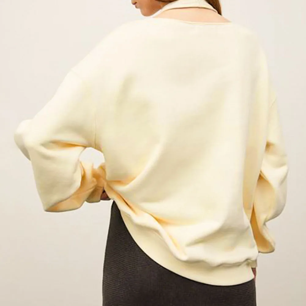 

2021 European American Autumn Winter Models Solid Color Halter Long-sleeved Stitching Fashion Casual Blouse Hoodie Round Neck