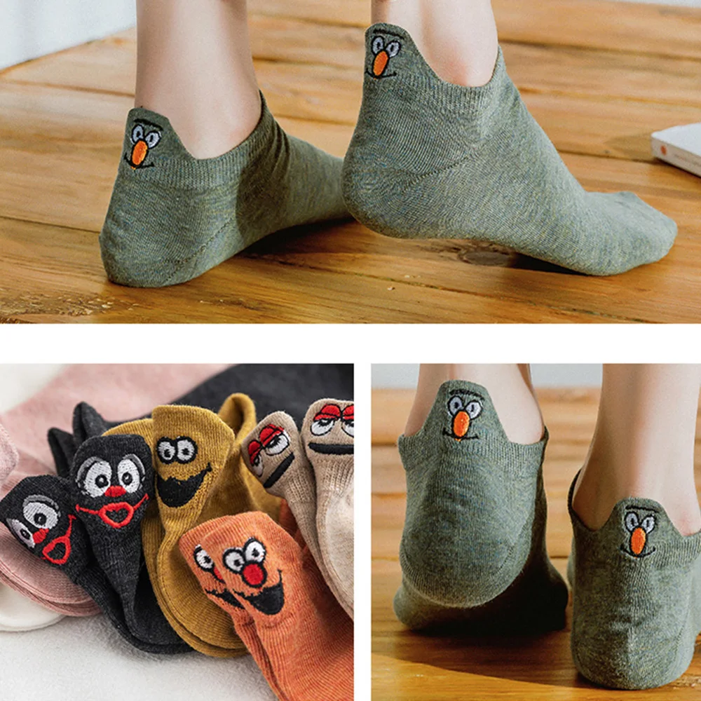 Kawaii/женские носки забавные с вышивкой хлопковые короткие сезон лето-осень милые