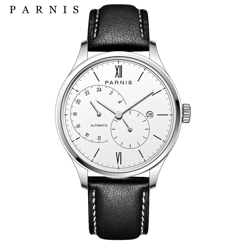 

New Parnis Automatic Watch Men Ultra Thin Mesh Steel Band Leather Strap Men's Mechanical Watches horloge mannen 2019 with box