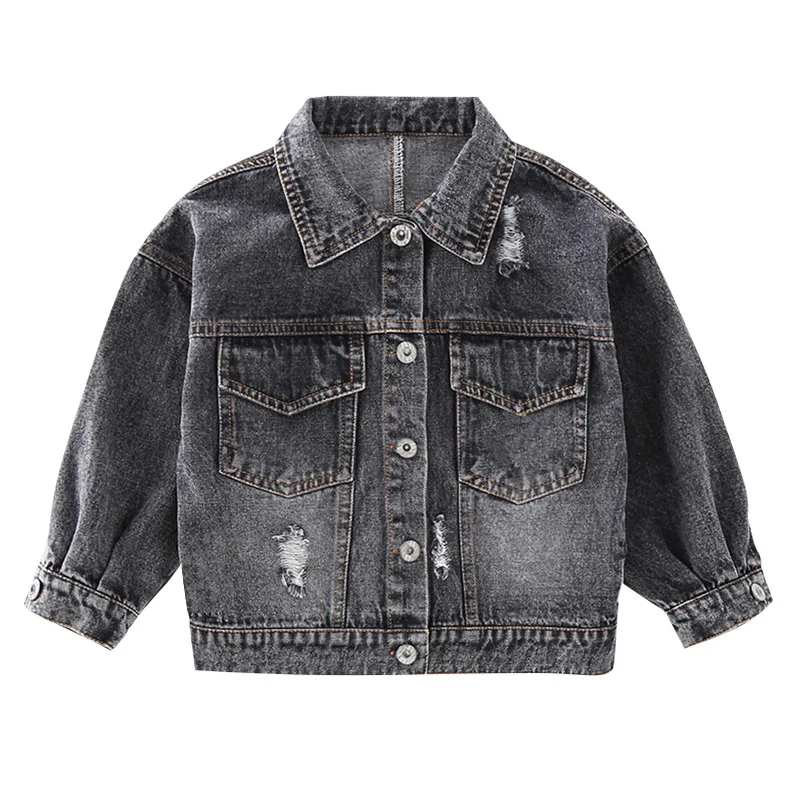 Модные джинсовые пальто для девочек детские куртки с цветочным принтом детская