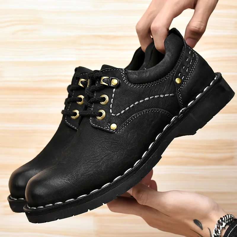 

2021 New First Layer Cowhide Men's Shoes Fashion Leather Shoes Outdoor Casual Shoes Trendy Men's Big Head Tooling Shoes