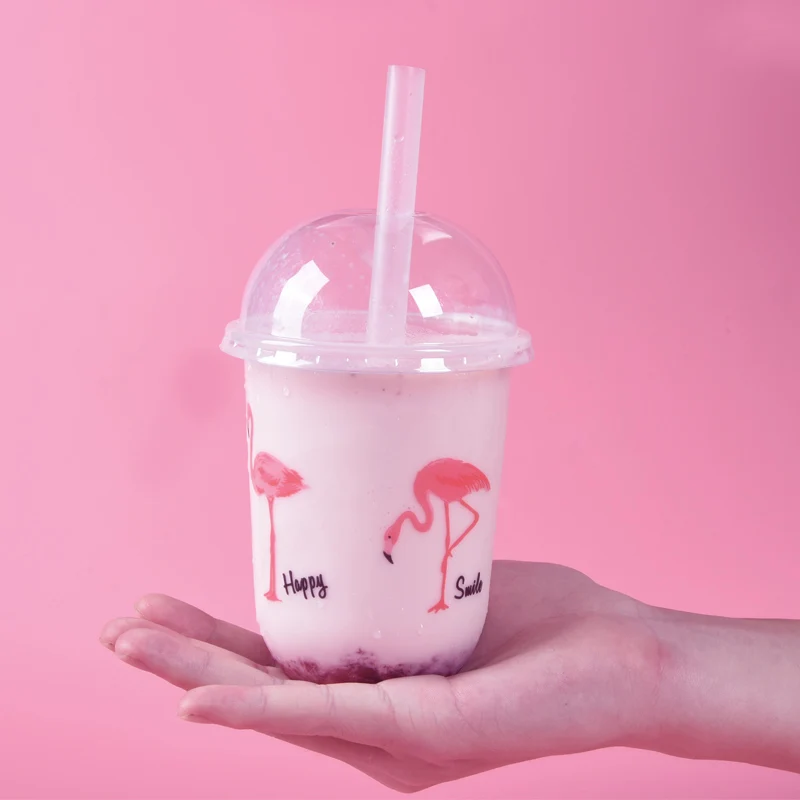 50 шт Чистая красная Милая пластиковая чашка для молочного чая с Фламинго 95 мм