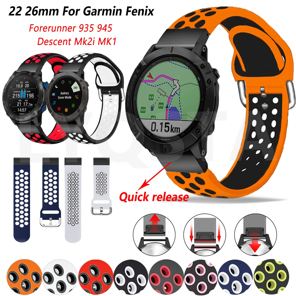 

22 26mm Silicone Watchband Quick Release Straps For Garmin Fenix 6 6X Pro 5X 5 Plus 3HR Enduro 935 Tactix Delta Smart Watch Band