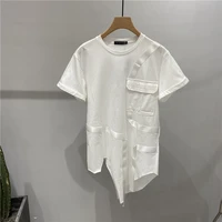 mens short sleeve t shirt summer new solid color round collar irregular asymmetrical stitching design personality t shirt