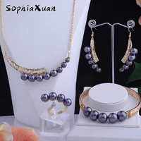 sophiaxuan hawaiian fashion jewelry sets 7 color pearl gold plated ring bracelets earrings necklace sets for women gift new 2021