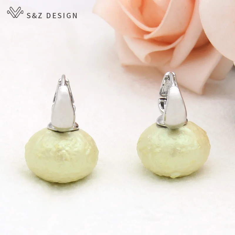 

S&Z DESIGN Europe America Colorful Elegant Fashion Big Imitation Bread Pearl Dangle Earrings For Women Wedding Party Jewelry