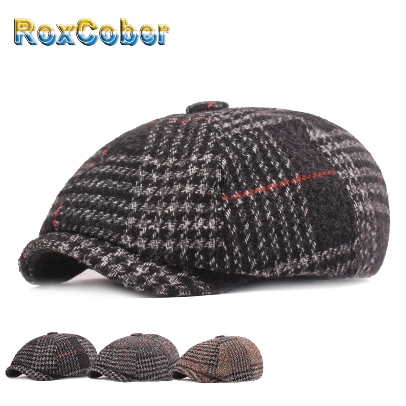 Мужские теплые шерстяные шапки RoxCober винтажные Восьмиугольные в стиле детектива
