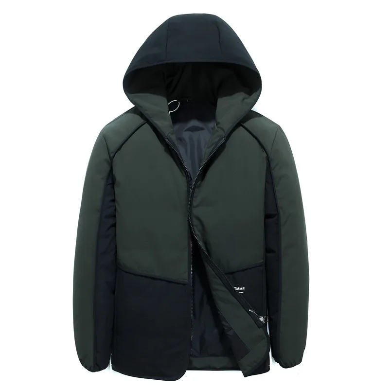 

Winter Thick Cold Men Slim Fit Patchwork Hooded White Duck Down Jacket Man Warm Windbreaker Casual Zipper Parka Down Outwear