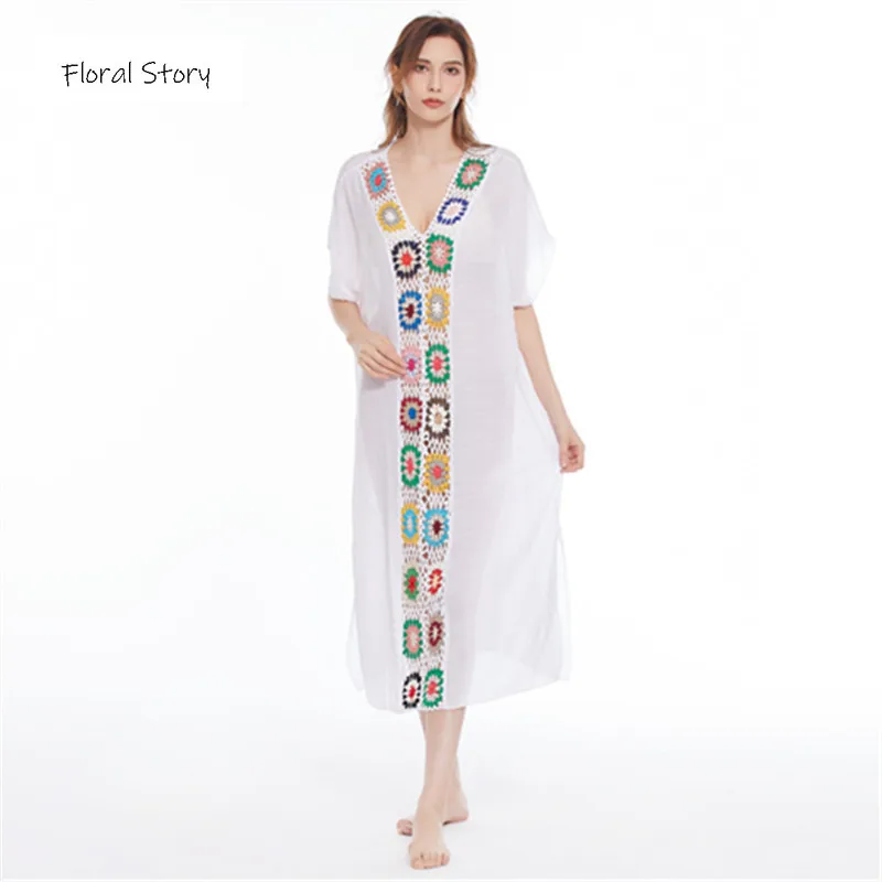 

Women's Swimsuit Cover Up FLORAL STORY 2021 Summer Dress For Women Woman's Playa Caftan Maxi Beach Crochet Dresses