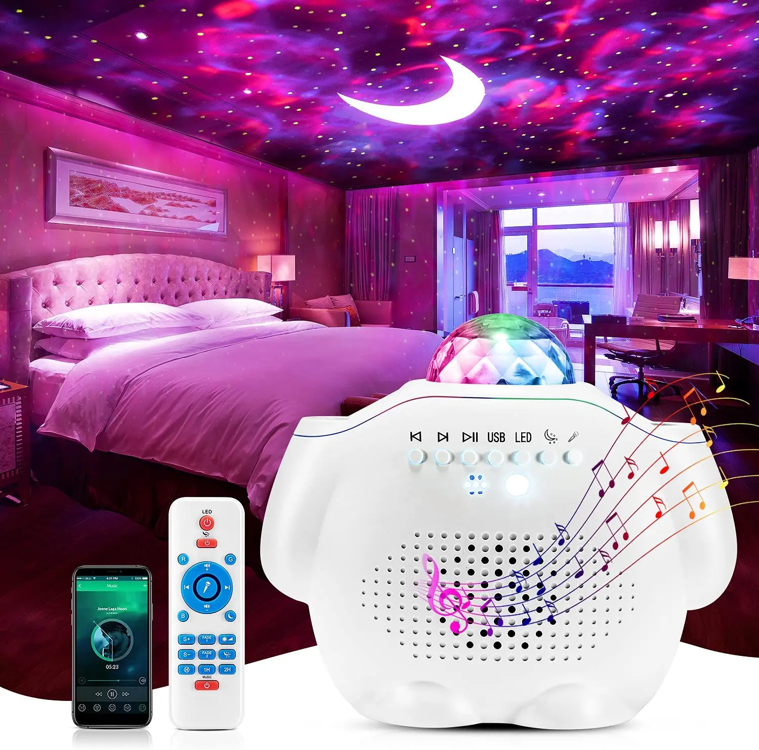 

Galaxy Projector Star night light Ocean Wave Aurora, Star Lamp remote Voice control starry star lamp Bluetooth room Decoration