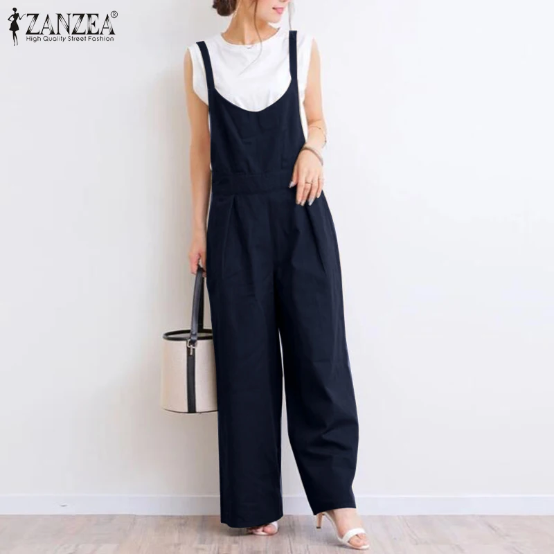 Женский комбинезон на завязках ZANZEA повседневный однотонный свободного покроя с