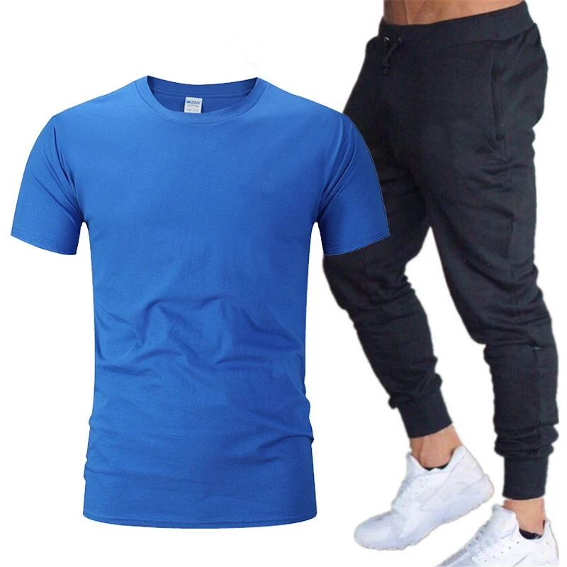 

Hot-Selling New Summer T-Shirt Pants Set Casual Brand Fitness Jogger Pants T Shirt Hip Hop Fashion Men's Tracksuits 2 pieces