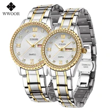 WWOOR 2022 Couple Watches Men and Women Luxury Brand Fashion Diamond Stainless Steel Quartz Pair Lovers Watch Gifts For Birthday
