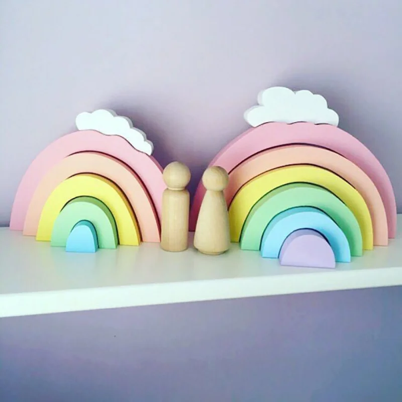 

Wooden Rainbow Building Blocks Decor Kids Room Decorative Ornaments Wall Baby Nursery Gifts Decorations