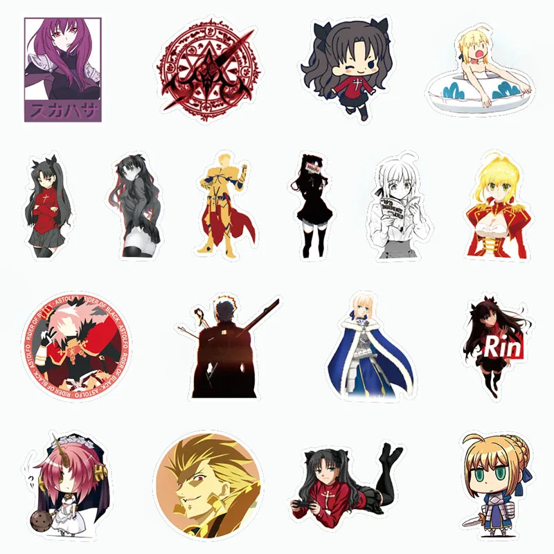Pegatinas impermeables de Anime Fate Stay Night, 50 Uds., para papeler&iacute;a, para monopat&iacute;n, port&aacute;til, guitarra, bonitos dibujos animados de PVC-3